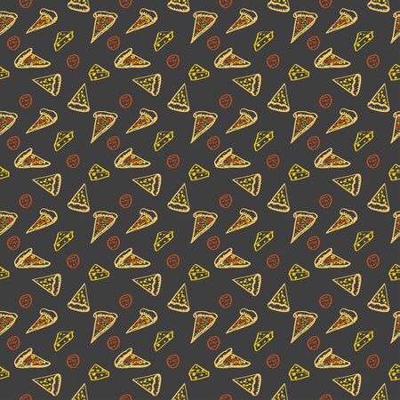 Seamless color pattern Pepperoni pizza with cheese and hamのイラスト素材