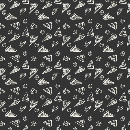 Seamless monochrome pattern Pepperoni pizza with cheese and hamのイラスト素材