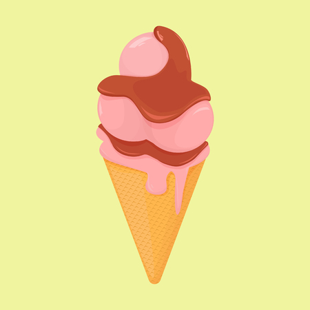 Ice cream in a waffle cone with chocolate icing iconのイラスト素材