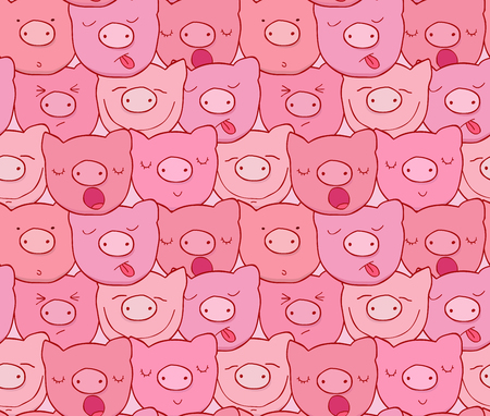 Seamless pattern of fun snouts of pigs with different emotionsのイラスト素材