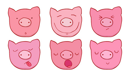 The set of faces of pigs with different emotions in cartoon styleのイラスト素材