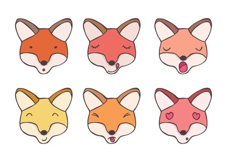 Set nice smileys foxes with different emotionsのイラスト素材