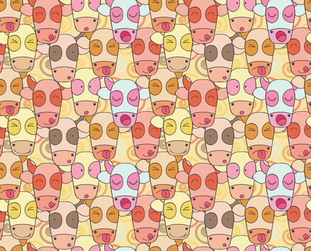 Seamless pattern of cows muzzles of different emotionsのイラスト素材
