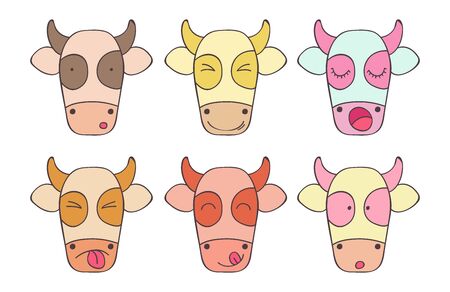 Smileys Set of cheerful cows with different emotionsのイラスト素材