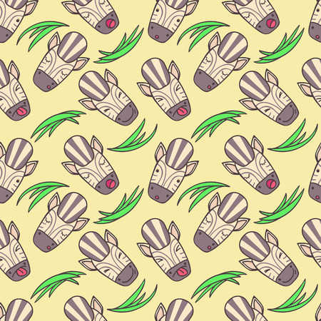 Seamless cheerful pattern of zebra muzzles of different emotionsのイラスト素材