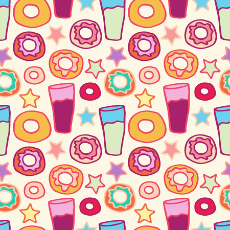 Seamless pattern sweet donuts with soda assorted colorsのイラスト素材