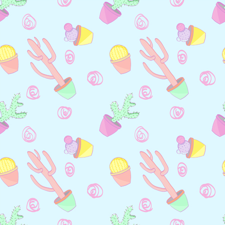 Seamless pattern animated cacti in the pastel tones for the backgroundのイラスト素材