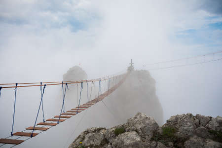 Rope bridge in the clouds. Crimea. Ai-Petri.の写真素材