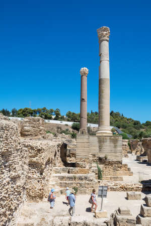 Archaeological excavations. A view of the ancient marble columns in Carthage. Tunisia.の写真素材