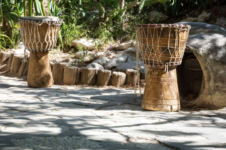 African djembe drums. In the recreation parkの写真素材