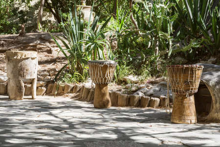 African djembe drums. In the recreation parkの写真素材