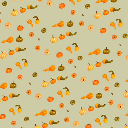 Many different small pumpkins from modern trending color background, art object for interior, abstract paintingの写真素材