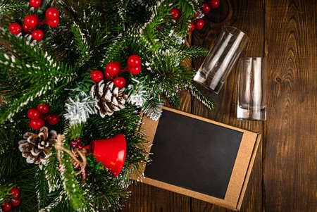 Gift under the tree top view with copy space