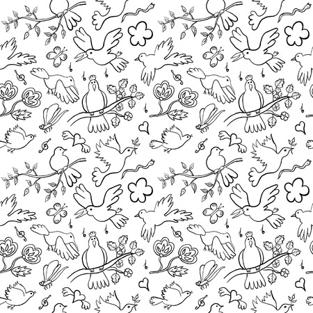 Hand Drawn Cartoon Birds Seamlessのイラスト素材