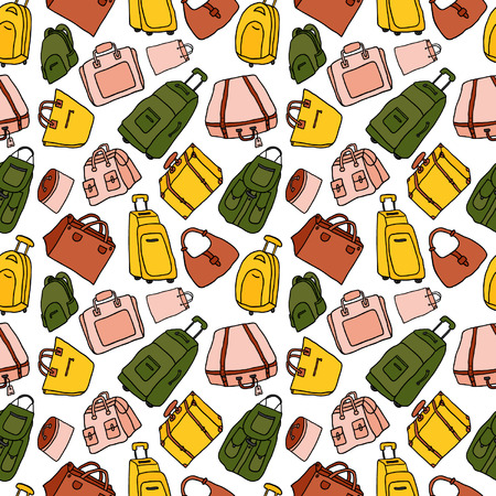 Seamless of hand drawn color bags and suitcasesのイラスト素材