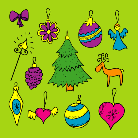 Christmas decorations hand drawn color setのイラスト素材