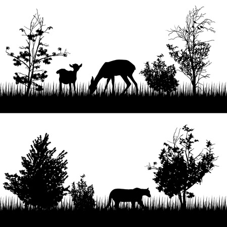 Wild Animals in the Forest Silhouettesのイラスト素材