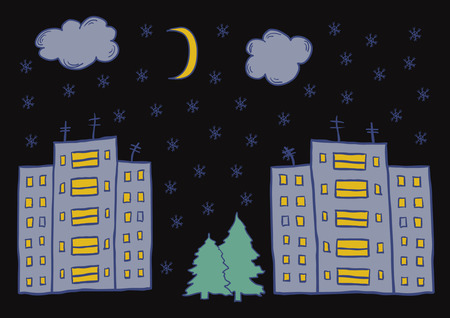 Hand Drawn Cartoon Winter City Cardのイラスト素材