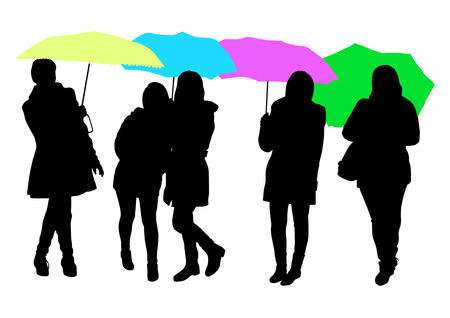 Girls with umbrellas silhouettesのイラスト素材