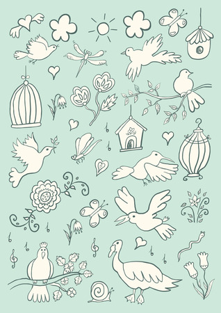 Hand Drawn Cartoon Birds Setのイラスト素材