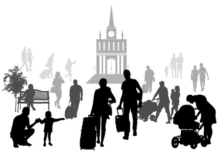 People at the Station Silhouettes Setのイラスト素材