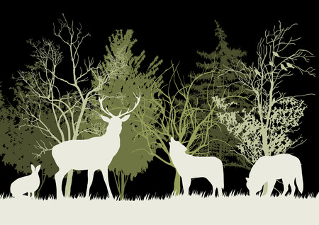 Wild Animals in the Forest Silhouettesのイラスト素材