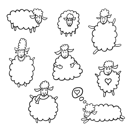Sheep Hand Drawn Cartoon Setのイラスト素材