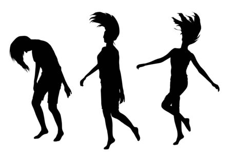 Illustration of girls jumping silhouettesのイラスト素材