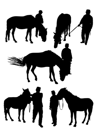 Horse and man silhouettes setのイラスト素材