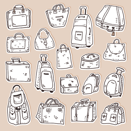 hand drawn white bag sticker setのイラスト素材