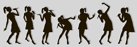 Black singing people silhouettes sticker setのイラスト素材