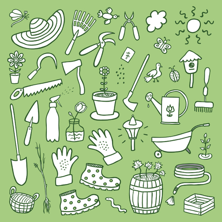 Garden hand drawn cartoon sketch setのイラスト素材