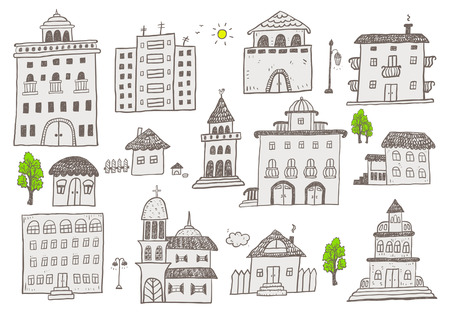 Hand Drawn buildings sketchy setのイラスト素材