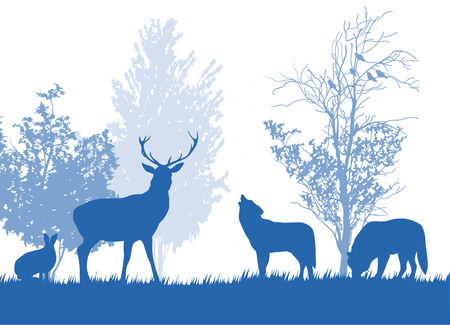 Wild animals in the forest silhouette set.のイラスト素材