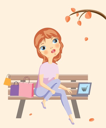   Vector illustration of a girl shopping onlineのイラスト素材