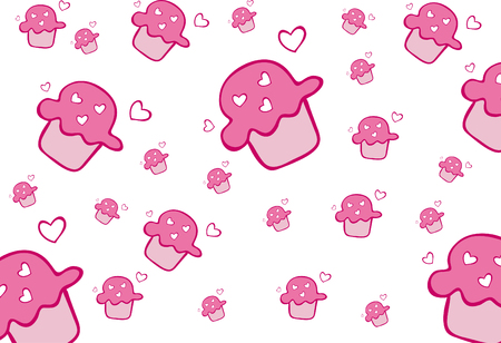 background pink birthday sweet lovely cupcakesのイラスト素材