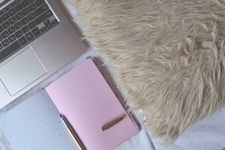 Work at home. Cozy place for freelance work. Freelancer's workplace.の写真素材