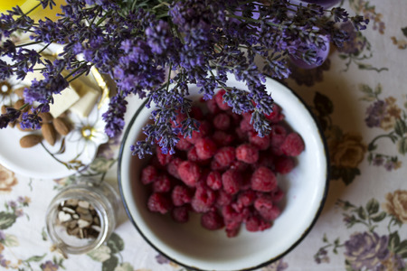 Healthy food on the table in rustic style. Top view.の写真素材