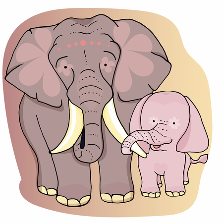 Two bishops. Mother and child in cartoon style.The mother elephant holds a trunk over a Tusk.のイラスト素材