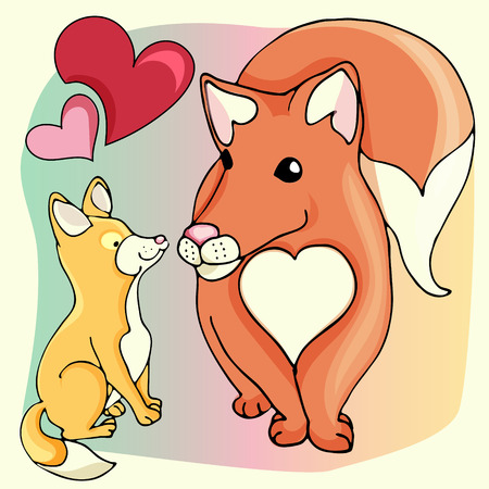 Animals for children.Fox mom and baby Fox in cartoon style.のイラスト素材