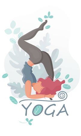 A young girl is doing yoga in the open air.Editable image for your design.Banner, invitation, web page.のイラスト素材