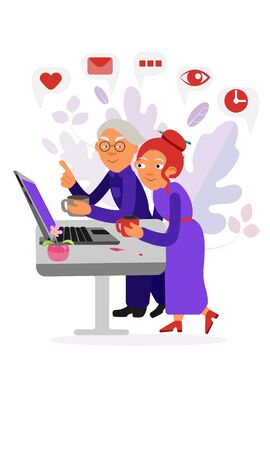 Office employees drink coffee and discuss the project .Computer on the table.Vector illustration.のイラスト素材