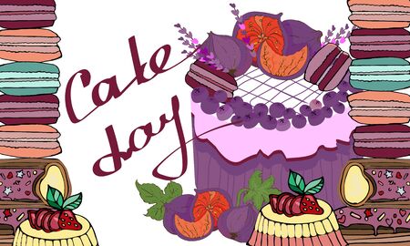 Inscription among cupcakes, macarons, and cake .It is celebrated on July 20.のイラスト素材