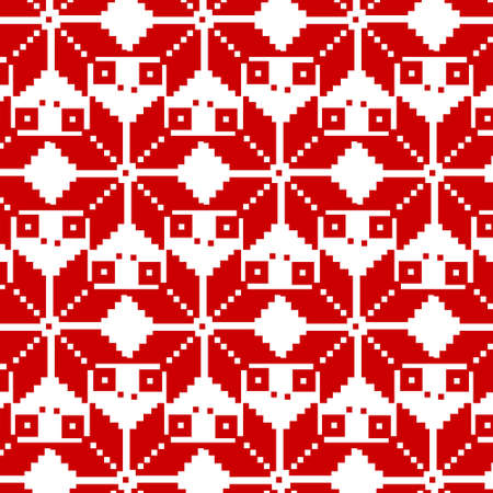 Red patterns on a white background. Elements of the ornament of the Belarusian flag