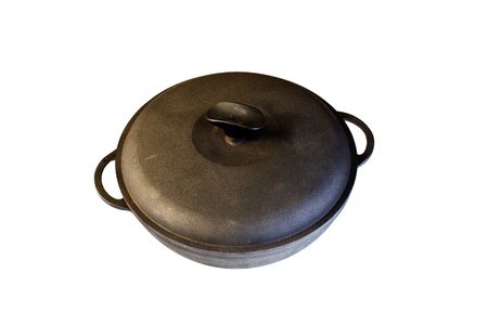 Black cast iron pot,  isolated on a white backgroundの写真素材