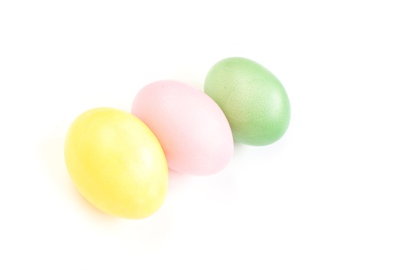 Colored  Easter eggs on white backgroundの写真素材