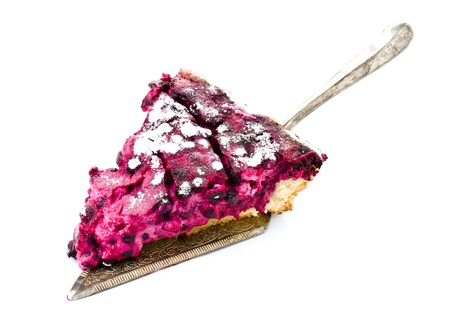 A piece of blueberry pie isolated on white backgroundの写真素材