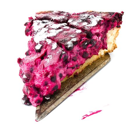 A piece of blueberry pie isolated on white backgroundの写真素材