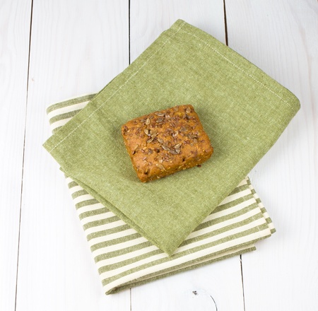 Bread slice on wooden backgroundの写真素材
