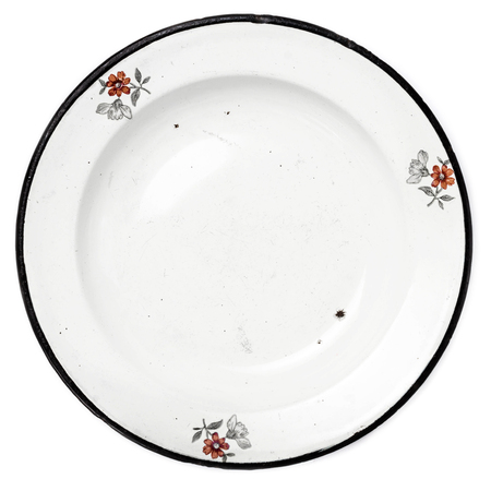 Kitchen Empty rustic white plate isolated on white background with copy space fot text, may use as background, closeup, top view.の写真素材